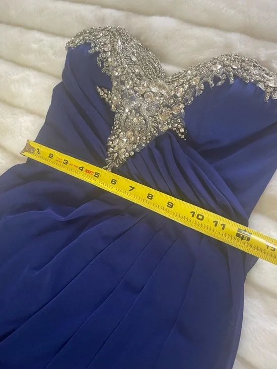 Xscape Royal Blue Beaded beaded neckline draped waist Maxi Gown SZ8 - Picture 7 of 10